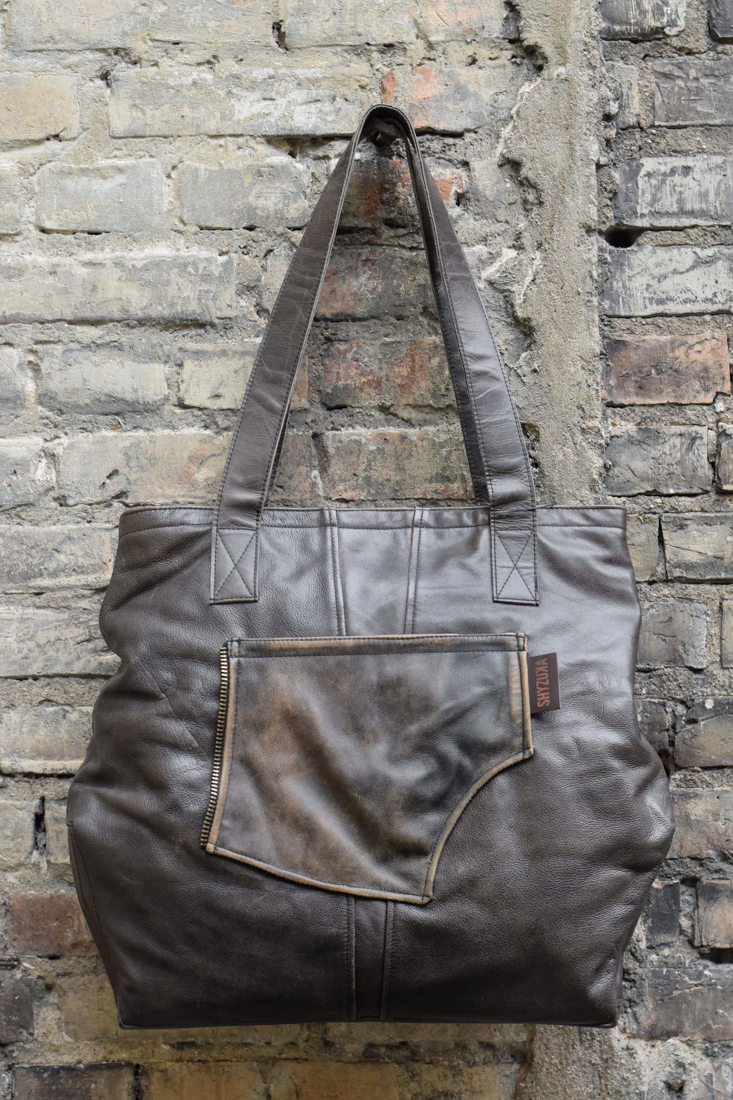 Upcycled Brown Leather Tote Bag #3