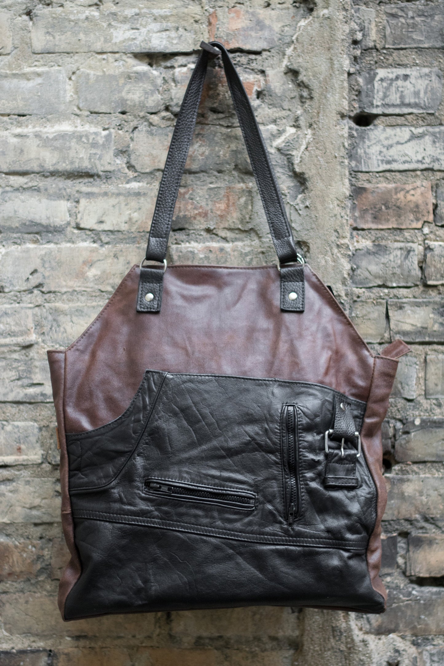 Upcycled Brown Leather Moto Bag #6