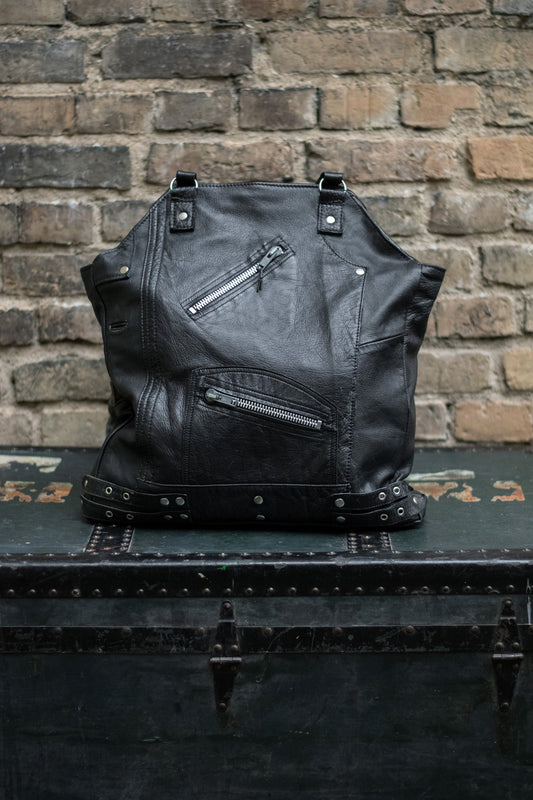 Upcycled Black Leather Motorcycle Bag #5