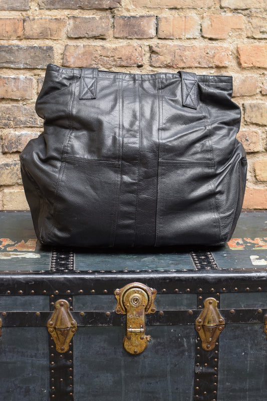 Upcycled Black Leather Tote Bag #4
