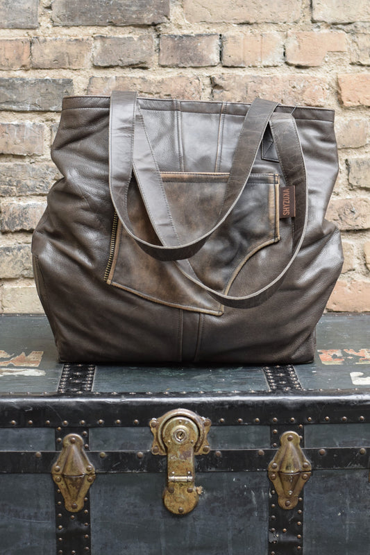 Upcycled Brown Leather Tote Bag #3