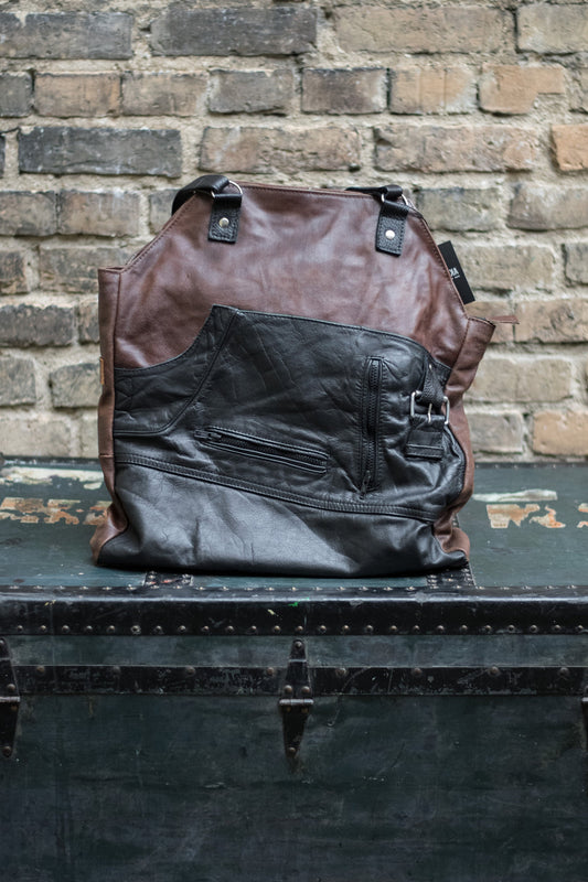 Upcycled Brown Leather Moto Bag #6