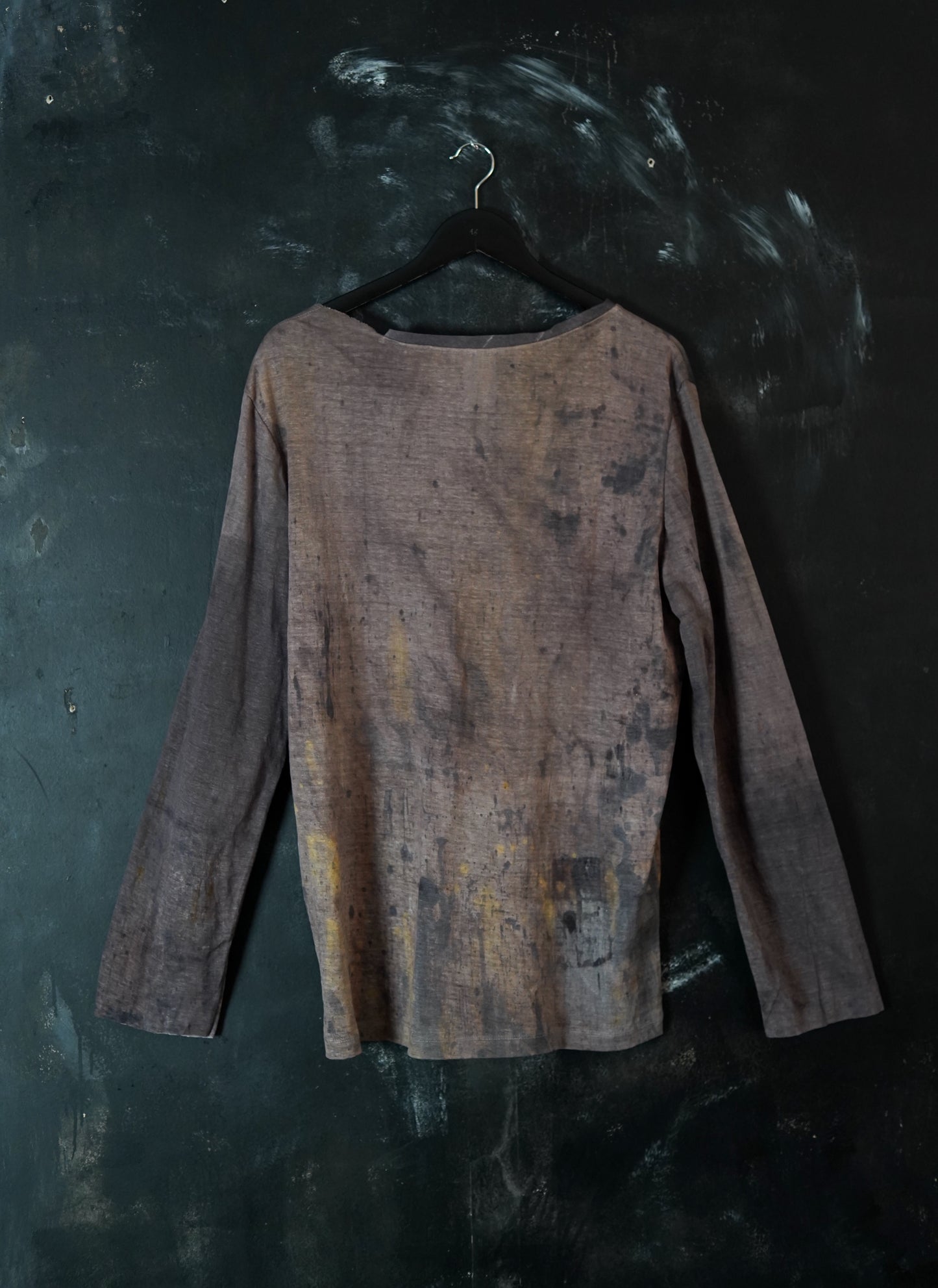 Naturally Dyed Long Sleeve Linen Top L #387