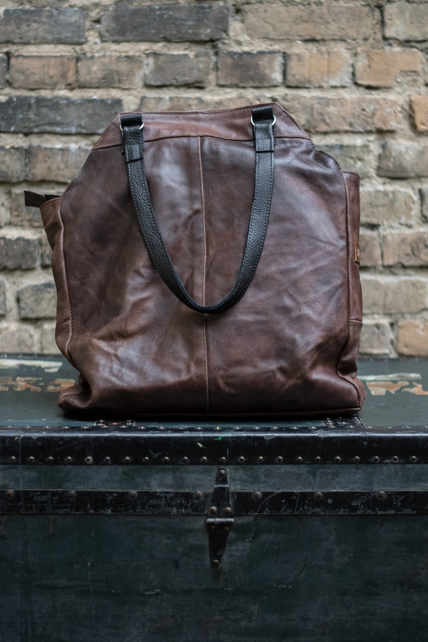 Upcycled Brown Leather Moto Bag #6